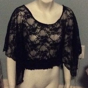 XS/S Stargazer Black Floral Lace Crop Top Shirt